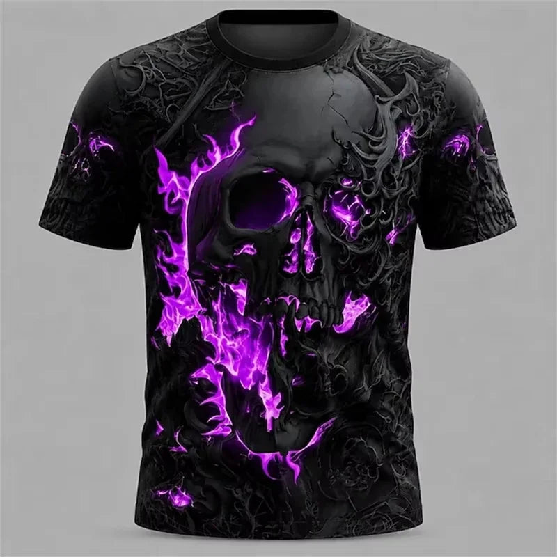 Summer Halloween Atmosphere T-shirt Terror Cosplay T-shirt Round neck loose T-shirt Skull Pattern Printed Short Sleeve Tops