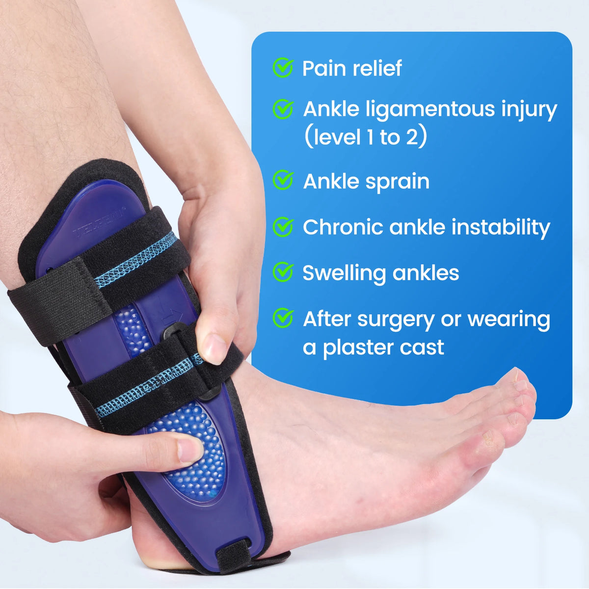 VELPEAU Stirrup Ankle Brace for Sprains Tendonitis Ligament Injury, Adjustable Ankle Splint Stabilizer Fits Left and Right Feet