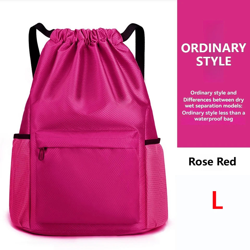 Loogdeel Portable Gym Football Drawstring Bag Quick Drying Large Capacity Oxford Cloth Backpack Solid Color Adjustable Straps