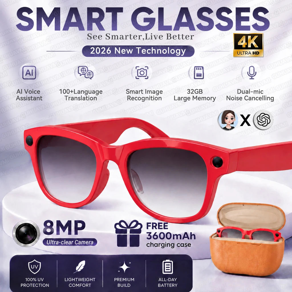 TOP 1 AI Smart Glasses 8MP POV Video Recording 3600mAh Battery Real-Time Translation AI Assistant Photochromic Glasses Men Women