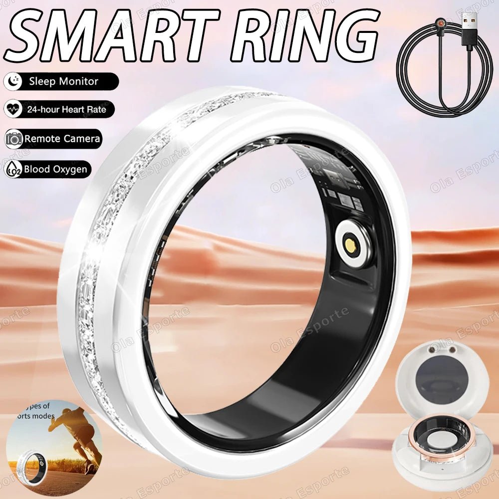 Diamond Fashion Women Smart Ring With Box IP68 Waterproof Lady ring Heart Rate Health Monitor Sports Pedometer Fitness Ring R12
