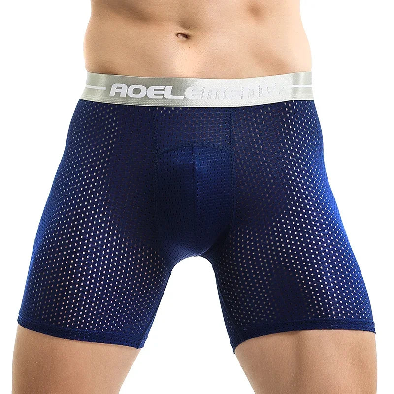 3pc Men's long sports briefs Running anti-wear leg large size ice silk boxers