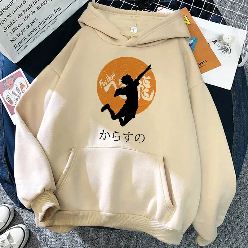 90s Japanese Anime Haikyuu Hoodies Women Funny Karasuno Fly High Graphic Streetwear Fashion Male Sweatshirts Unisex Harajuku