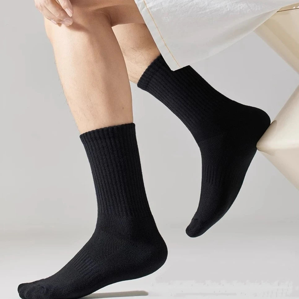 10/20/30Pairs Pure Cotton Men's High Socks Classic Black White Breathable Sweat-Absorbent Warm Elastic Sports Socks