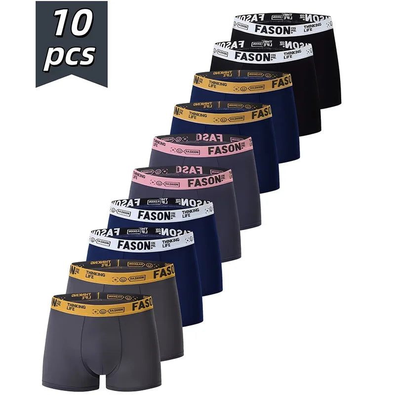 4/5/10pcs/set Men Boxer Briefs Solid Color Underwear Men Printed Letter Elastic Waist Soft Breathable Boxers Fashion Men Panties