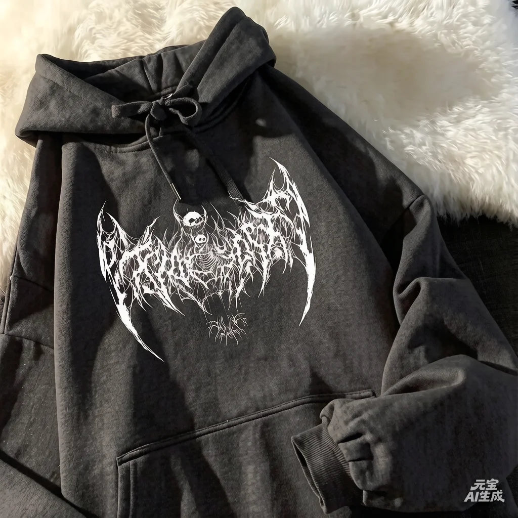 Unisex Skull Printed Hoodie Gothic Punk Style Long Sleeve Sweatshirt for Men Women Black Fashion Cool Hooded Pullover 2025