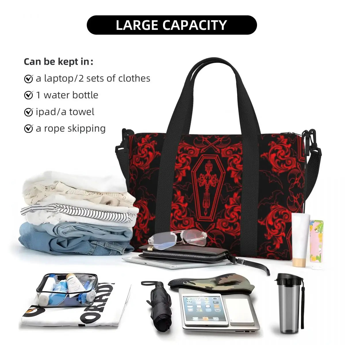 Custom Gothic Vampire Tote Bag for Women Large Capacity Halloween Haunted Mansion Beach Gym Travel Bags