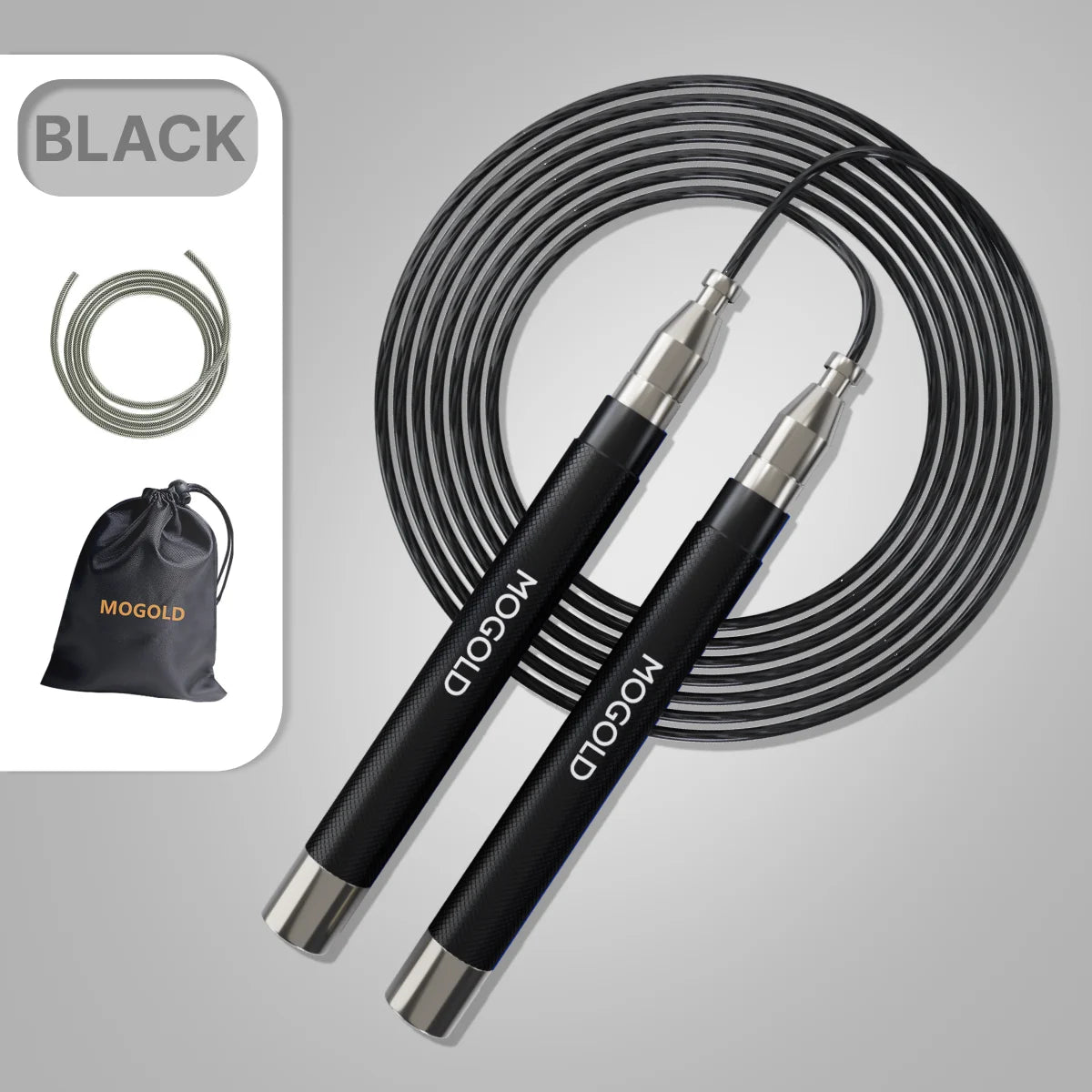 MOGOLD Metal Handle Wire Jump Rope – Ultra-Fast Acceleration, Stable & Non-Swaying, One-Click Adjustment