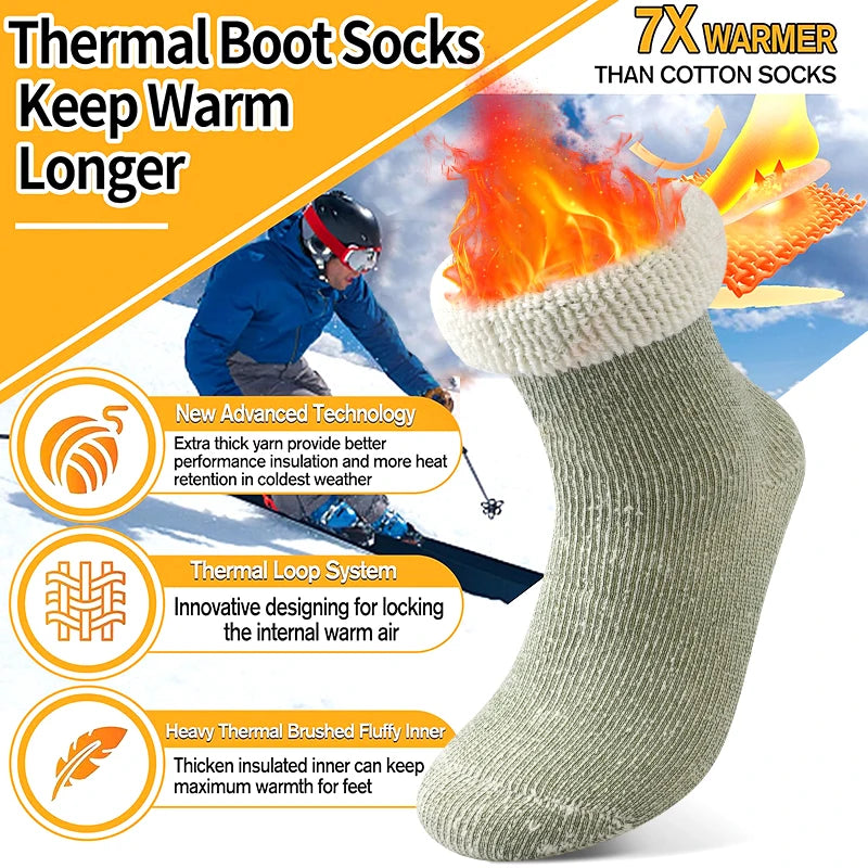 3Pairs Super Thick Merino Wool Socks Women Winter Thermal Soft Cozy Mid Tube Socks Fleece Lined Outdoor Sport Sock for Cold Snow