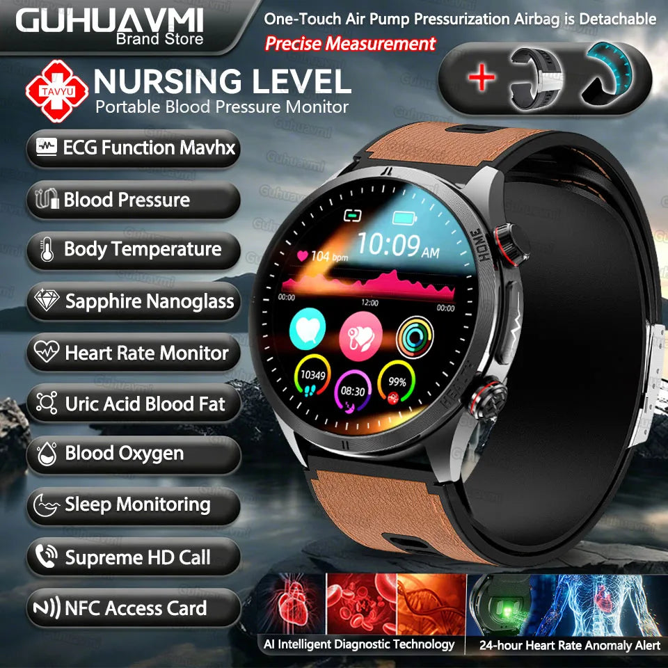 Upgraded Version Airbag Pressurization Accurate Blood Pressure Airbag Smart Watch Man ECG NFC Health Tracking SmartWatches Woman