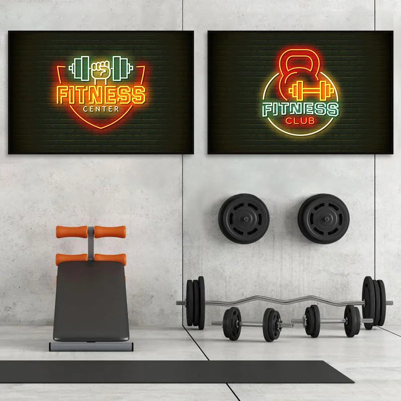 Modern Fitness Body Motivation Neon Design Canvas Posters GYM Body Pop Wall Art Simply Fitness Power Print Art GYM Decor Mural