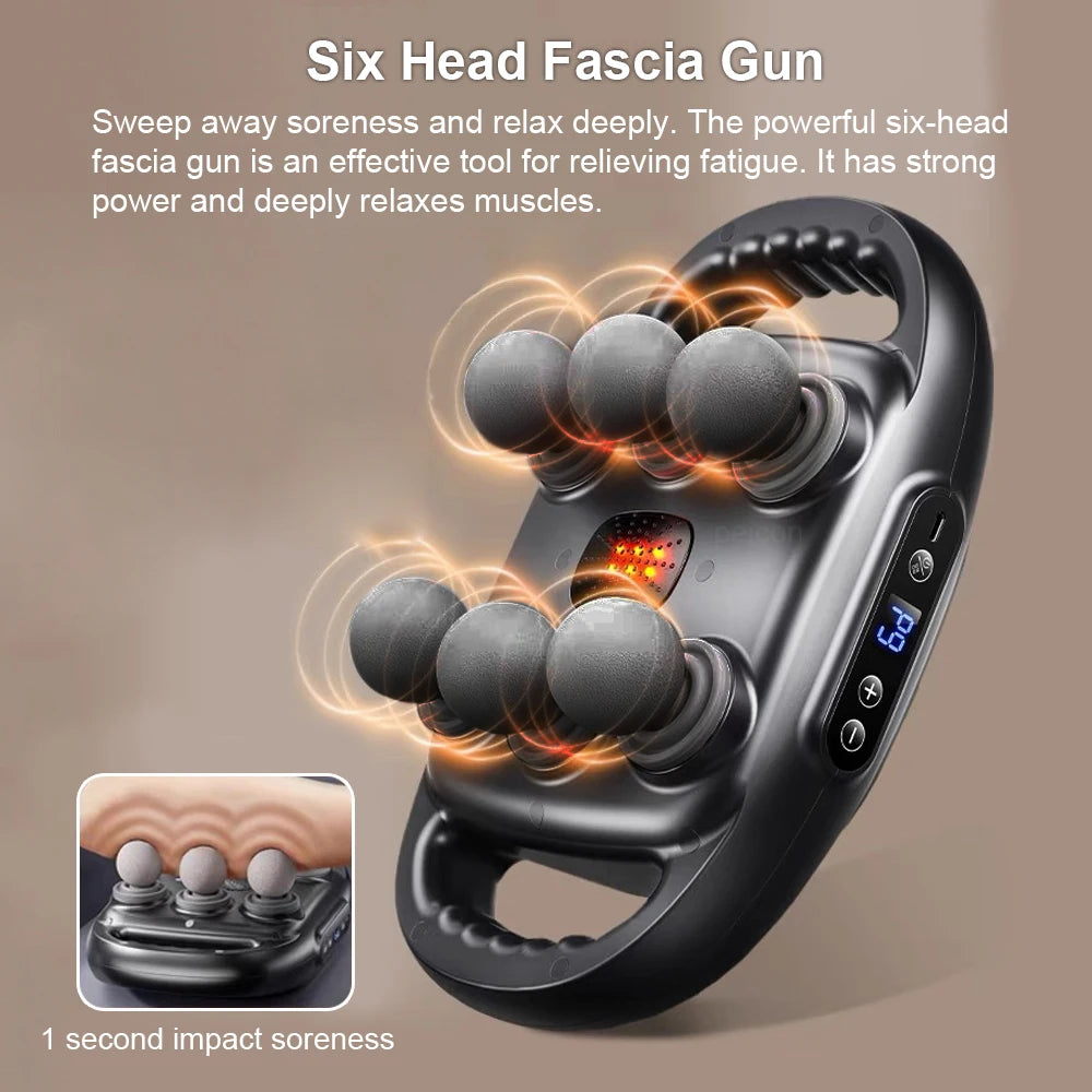 Fascia Massage Gun High Frequency Muscle Massager Gun Back Waist Body Shoulder Massage Machine Six-head Professional Fascia Gun