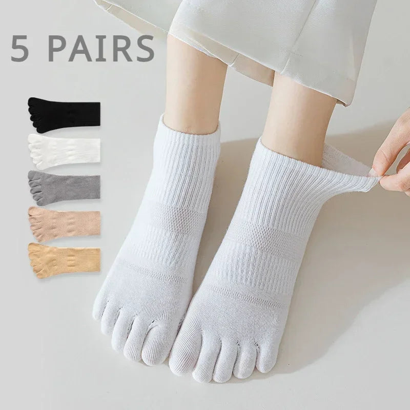 5 Pairs Five Finger Socks Women Low Cut Ankle Toe Socks with Separate Fingers Summer Mesh Cotton Sports Socks Running Yoga
