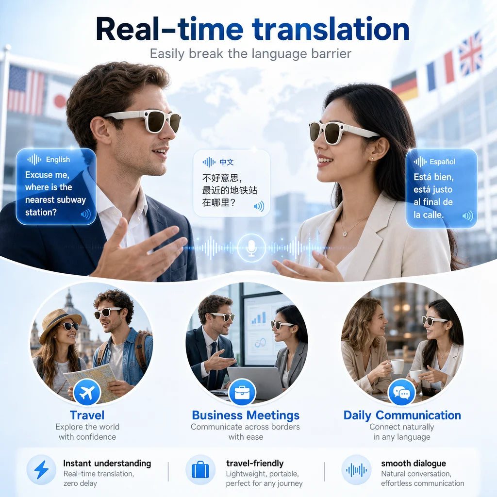 2026 New TOP1 Photochromic Smart Glasses 8MP HD Camera 30MP Photo 1200P Video Recording AI Translation Bluetooth Call Sunglasses