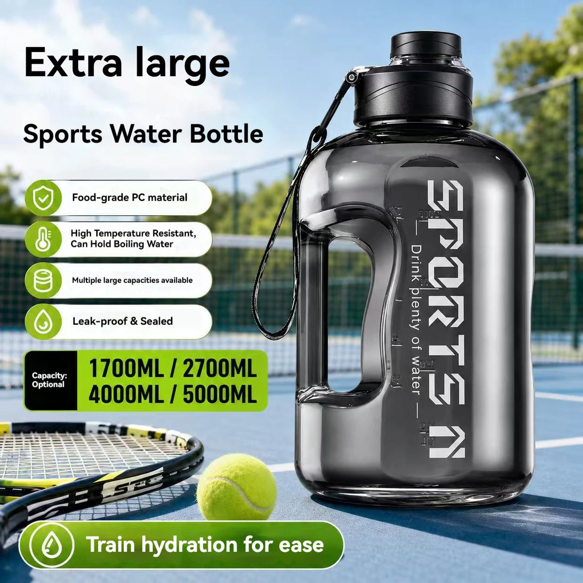 1.7L/2.7L/4L/5L Sports Water Bottle Gym Cycling Cup Portable Large Capacity Water Bottle For Fitness Camping Men Water Kellte