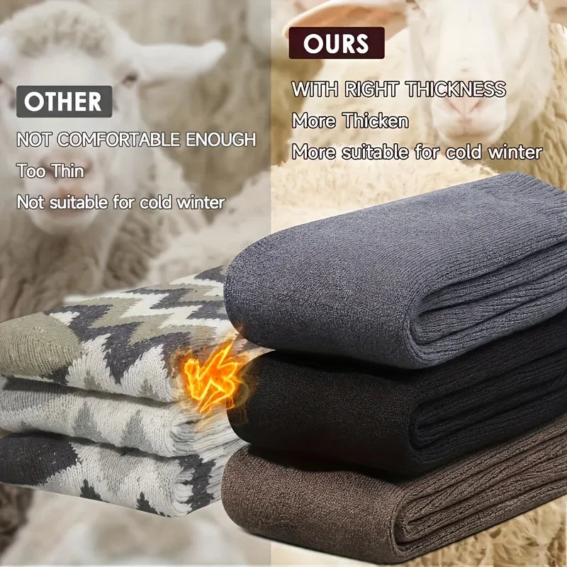 3 Pairs Men's Winter Thermal Socks, Thick Plush Hiking Socks, Toe/Heel Reinforced, Cold Weather Outdoor Socks