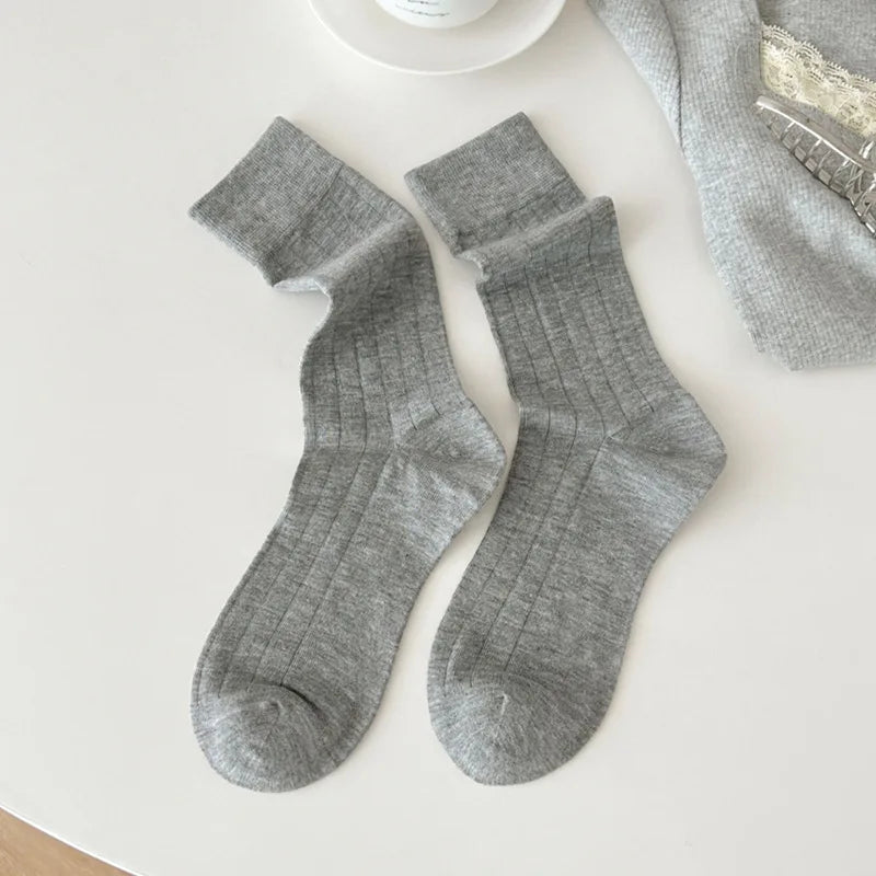 Solid Color Socks Women Bamboo Fiber Thin Breathable Summer Elastic Long Socks Korean Fashion Streetwear Black White Gray Socks