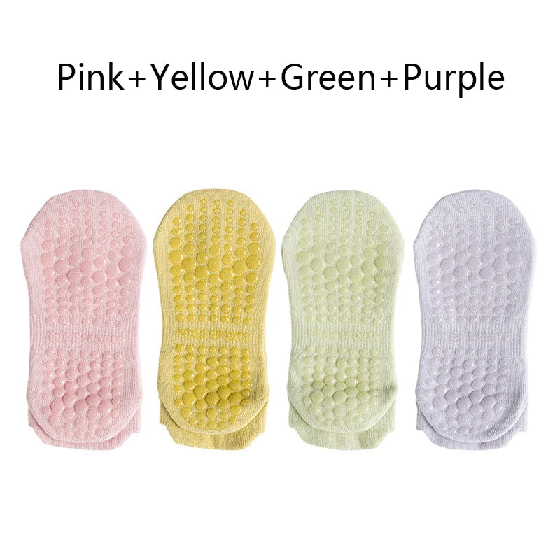 4 Pairs Non Slip Yoga Socks Women Cotton Low Cut Pilates Socks Gym Fitness Dance Sport Floor Short Grip Socks