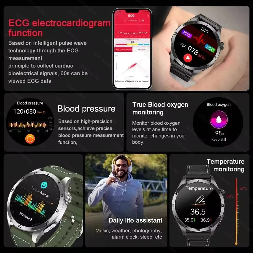 2026 New ECG+PPG Smart Watch Men Treatment Blood Pressure Uric acid Lipids Smartwatch Bluetooth Call Body analysis Health Clock