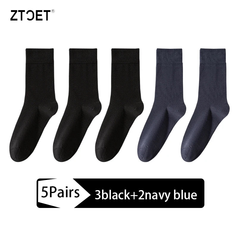 5Pairs High Quality Men's Combed Cotton Socks Boneless suture New Casual Breathable Black White Business Male Long Sock EU39-45