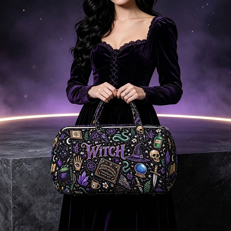 Dark Gothic Black Pentagram Witch Travel Totes Women Men Duffle Bags Outdoor Yoga Gym Storage Bags Halloween Travel Bag