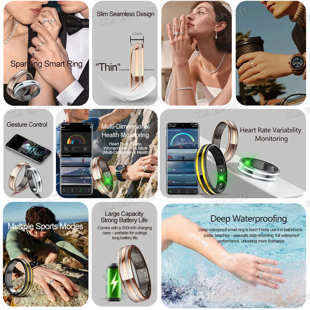 Gesture Sensing Smart Ring Outdoor Waterproof Smartring Real HRV Monitoring Heart Rate Blood Oxygen Health Monitor Sports Rings