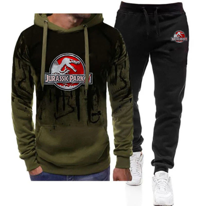 2025 Spring And Autumn Man's Popular High end Luxury Premium Hoodies Jurassic Park Logo Print Sports Long Pants Suits