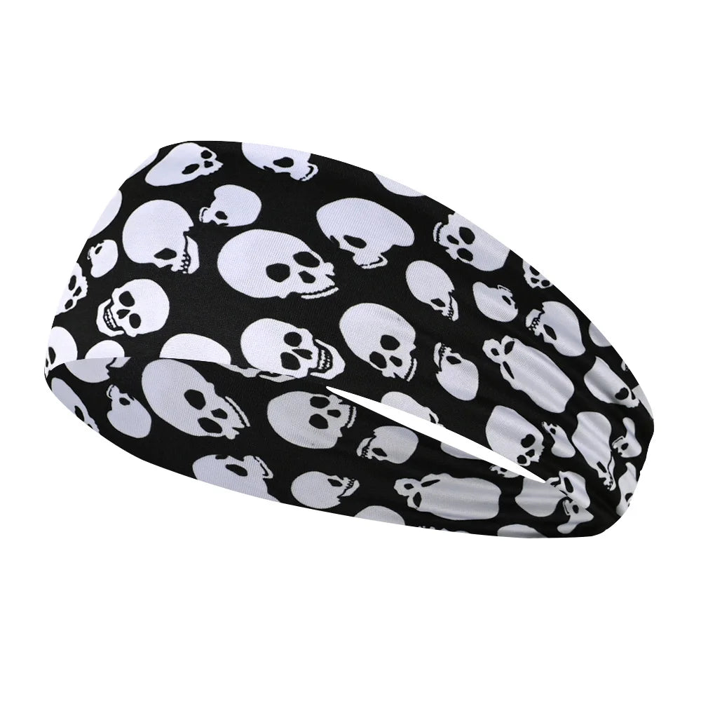 Elastic skull print sports headband, sweat-absorbent sports headband, unisex non-slip fitness headband, cycling street headband