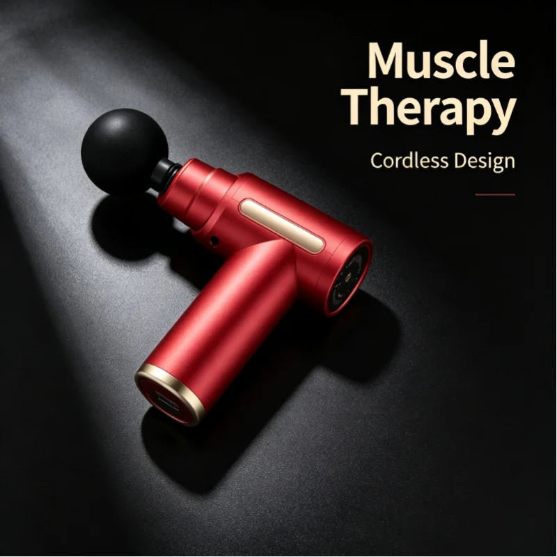 Portable Wireless Massage Gun Electric Deep Tissue Relaxer LED Screen 4 Massage Heads 1200mAh Battery for Body Pain Relief