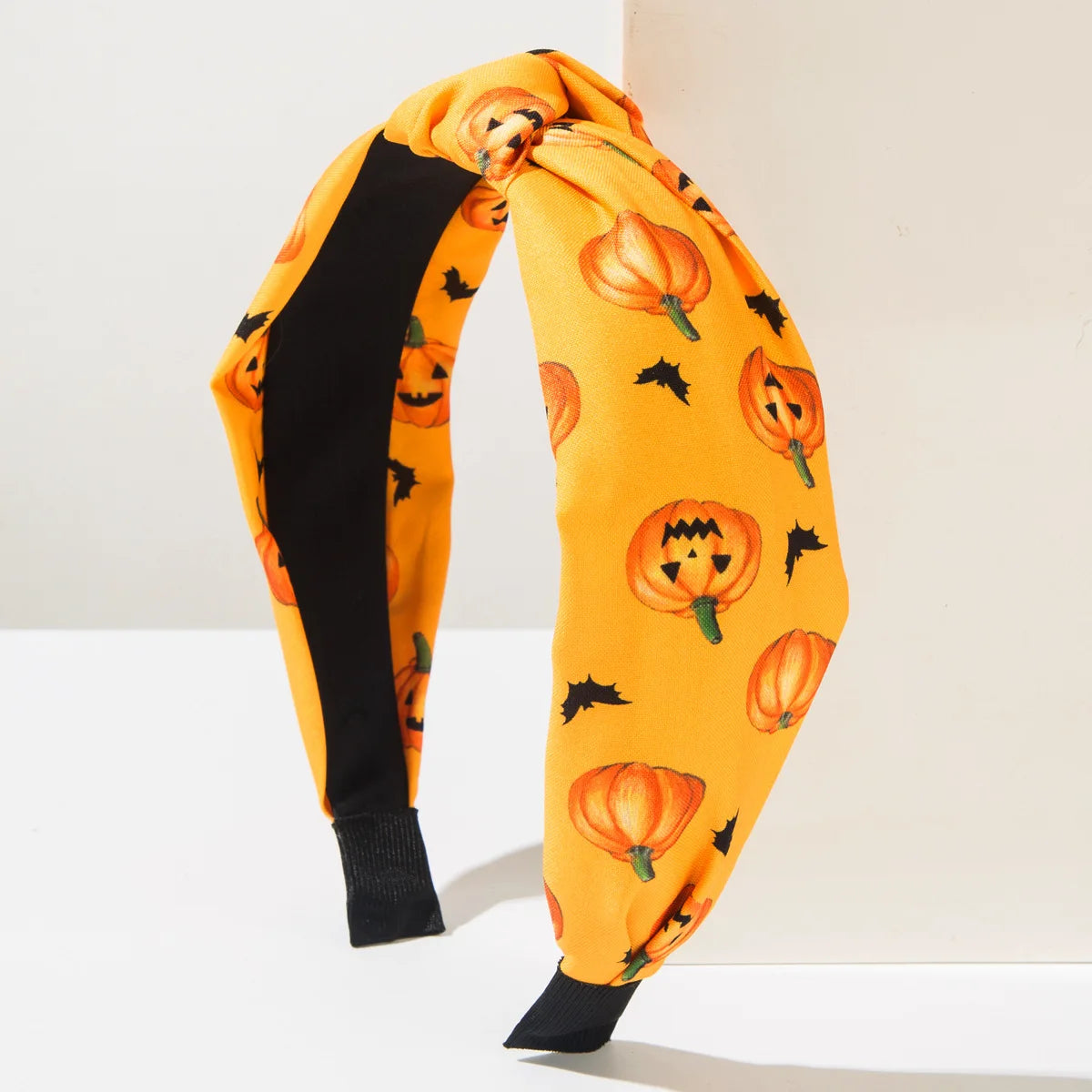 Women Halloween Cosplay Knotted Padded Headband Pumpkin Spider Bat Print Wide Hair Hoop Trick or Treat Hair Accessories