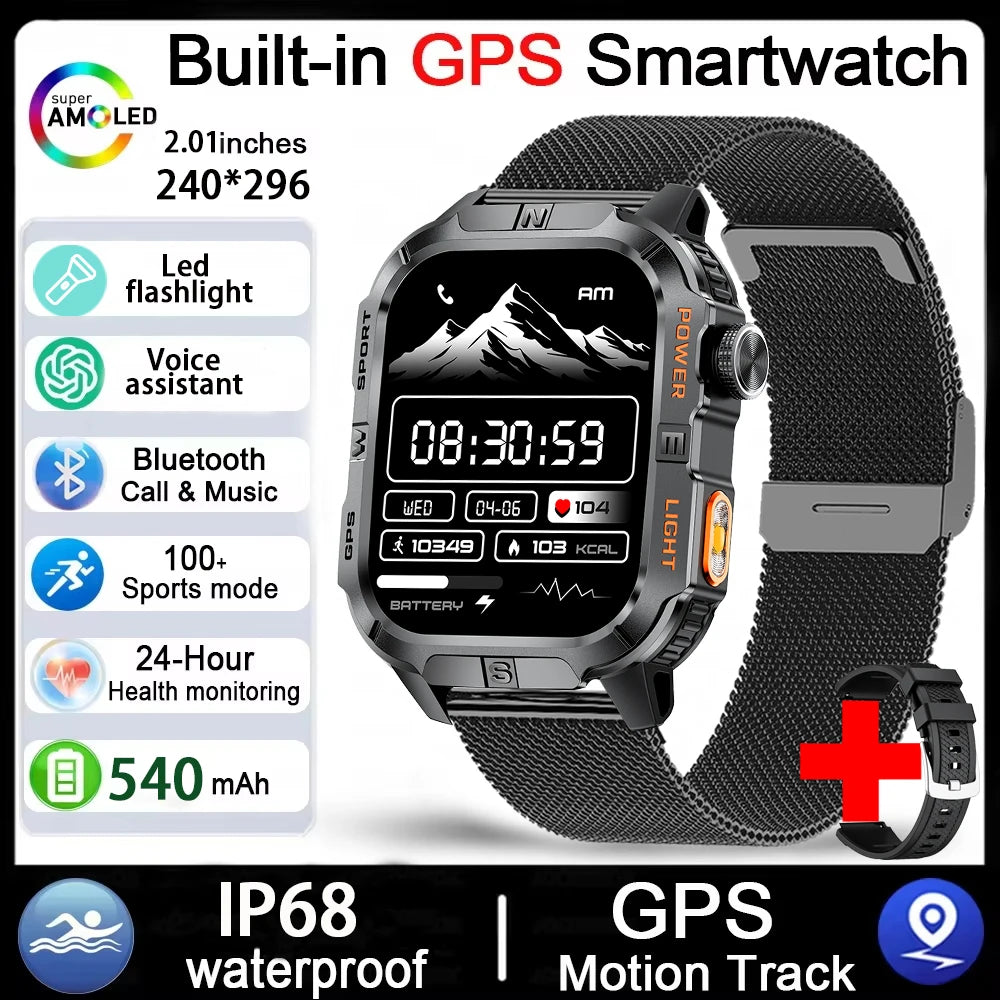 2026 Outdoor New 540mAh Battery T-Rex 3 Military Grade Smart Watch Men IP69K Waterproof GPS HD Bluetooth Call 100+Sports Watch