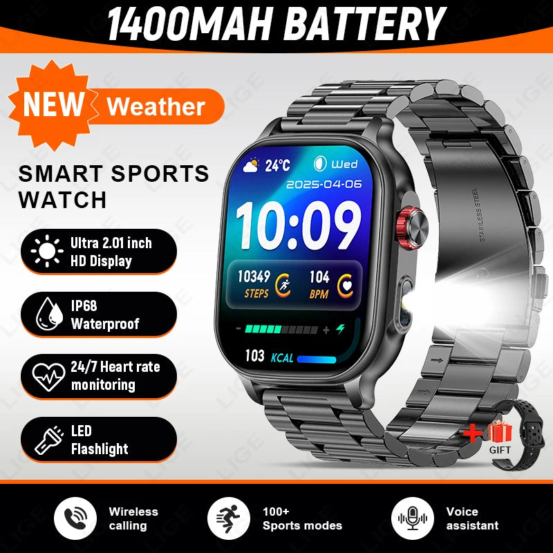 1400mAh Battery Smart Watches Women Outdoor GPS Trajectory Flashlight IP68 Waterproof Bluetooth Call Military Sports Smartwatch