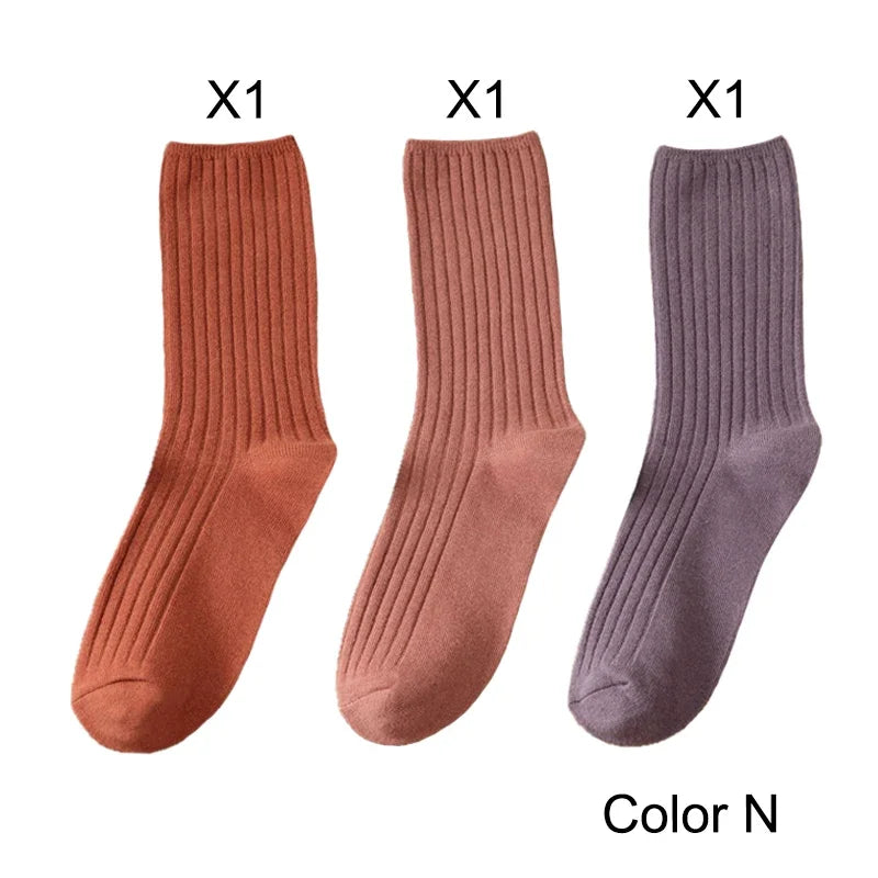 3 Pairs Lot Socks Sets Women Solid Color Elegant Retro Long Women Socks Breathable Japanese Style Casual Cotton Long Sock