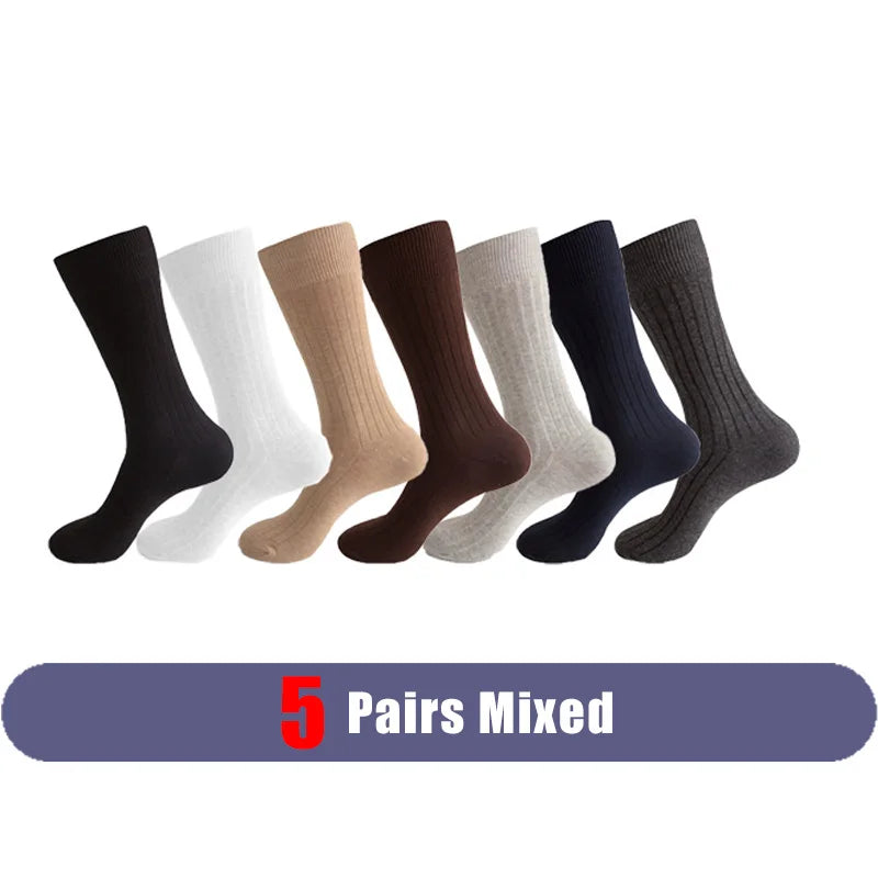Mans Socks Long Plus Large Size Cotton Solid Striped Business Boneless Soft Breathable Sweat-Absorbing Party Dress Crew Socks