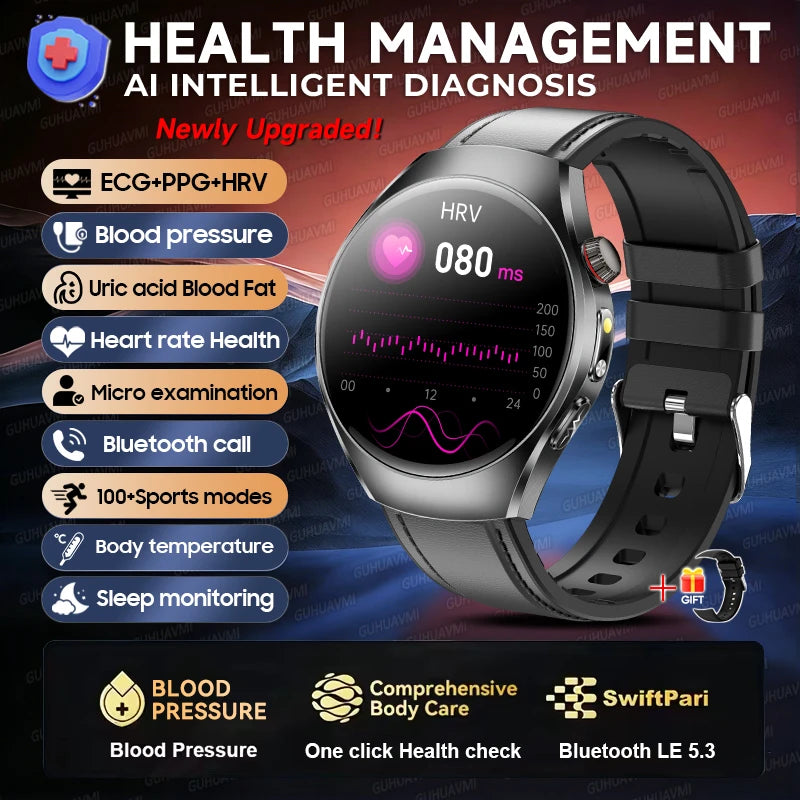 GUHUAVMI 2026Upgrade AI Diagnosis Care Smart Watch 1.47-Inch AMOLED ECG+PPG Blood Pressure Blood Lipid Smartwatchs For Men Women