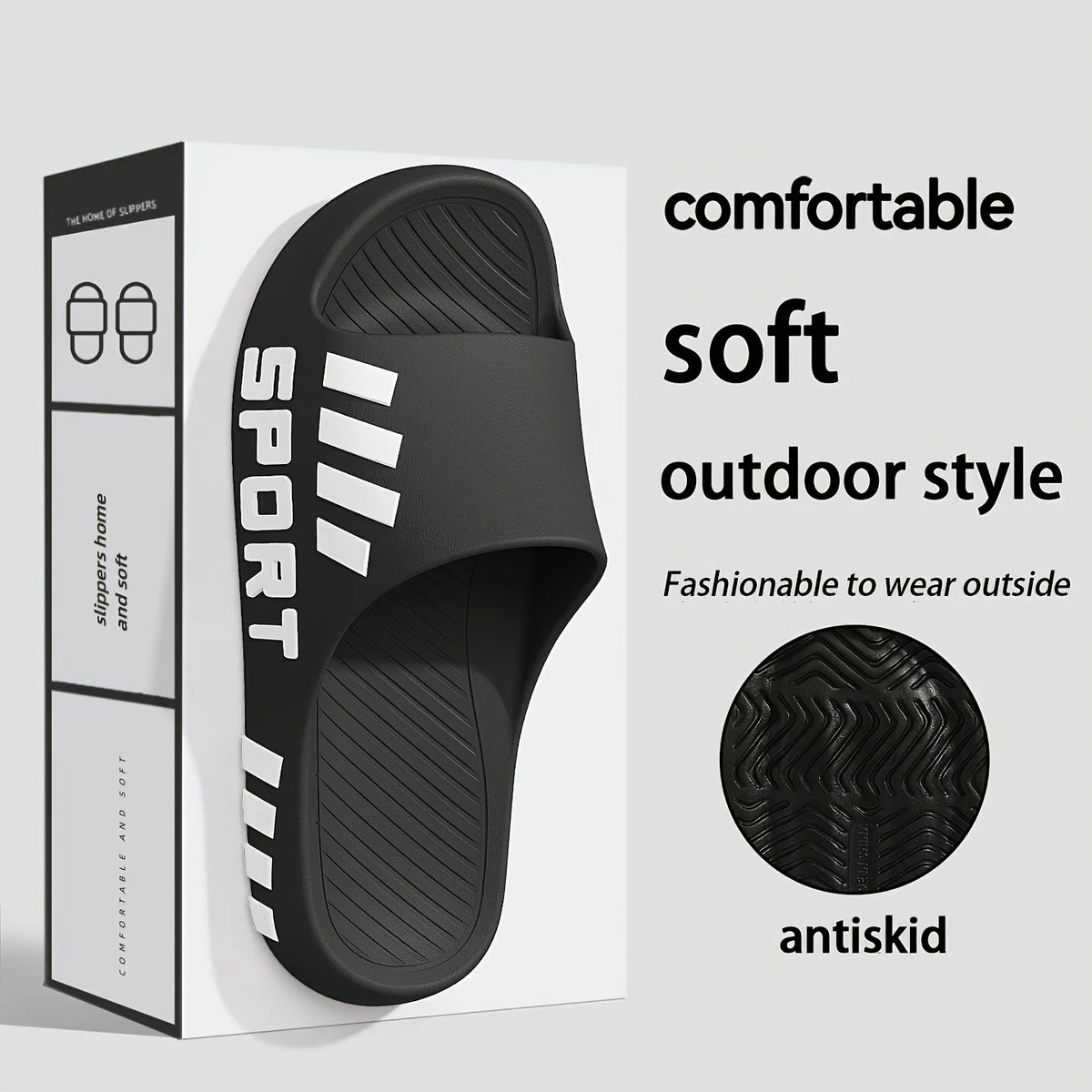 Men Sport Letter Print EVA Slides Striped Decor Non Slip Soft Thick Sole Indoor Outdoor Slippers