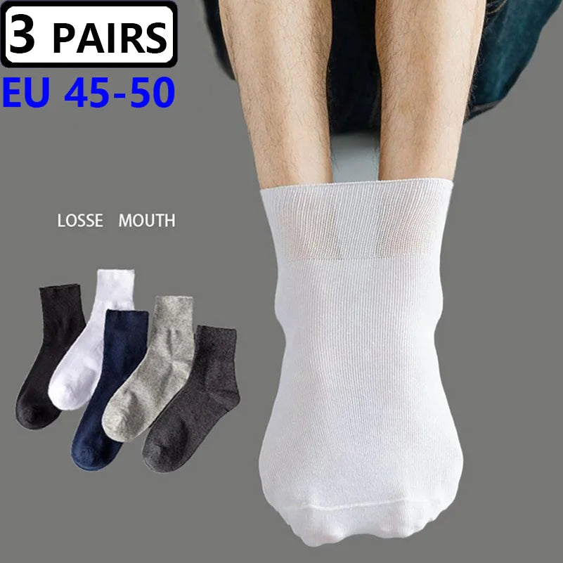 3 Pairs Plus Size EUR 45-50 Prevent Varicose Veins Socks Mens Diabetics Patients Cotton Loose Mouth Sock Man Women Comfort Meias