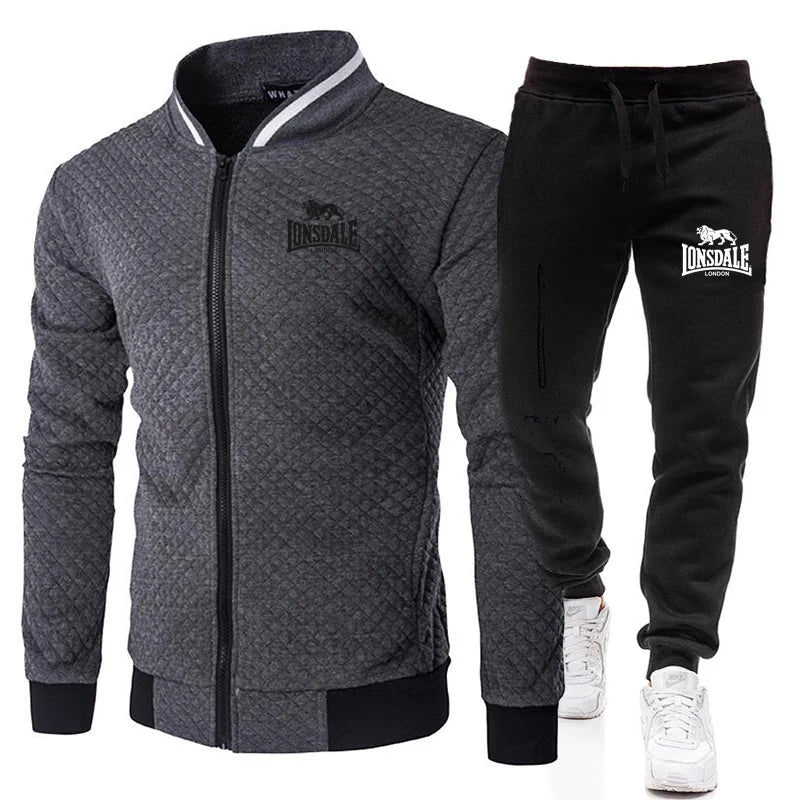 LONSDALE Spring and Autumn Men's Fashion Street Stand up Collar Set Jacket, Outdoor Casual Pocket Zipper Men's Baseball Set