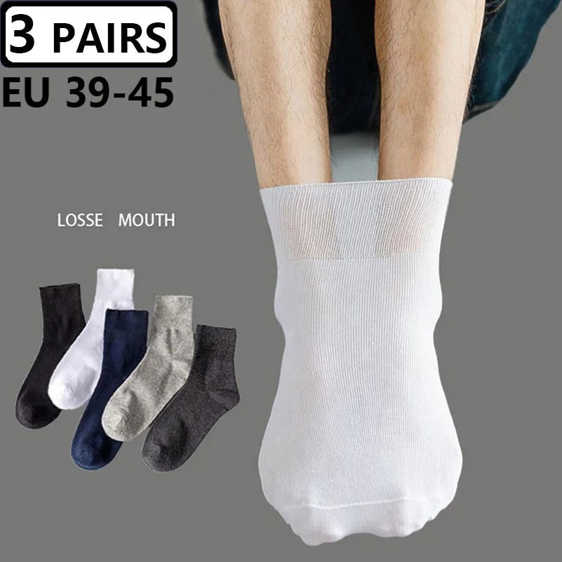 3 Pairs Plus Size EUR 45-50 Prevent Varicose Veins Socks Mens Diabetics Patients Cotton Loose Mouth Sock Man Women Comfort Meias
