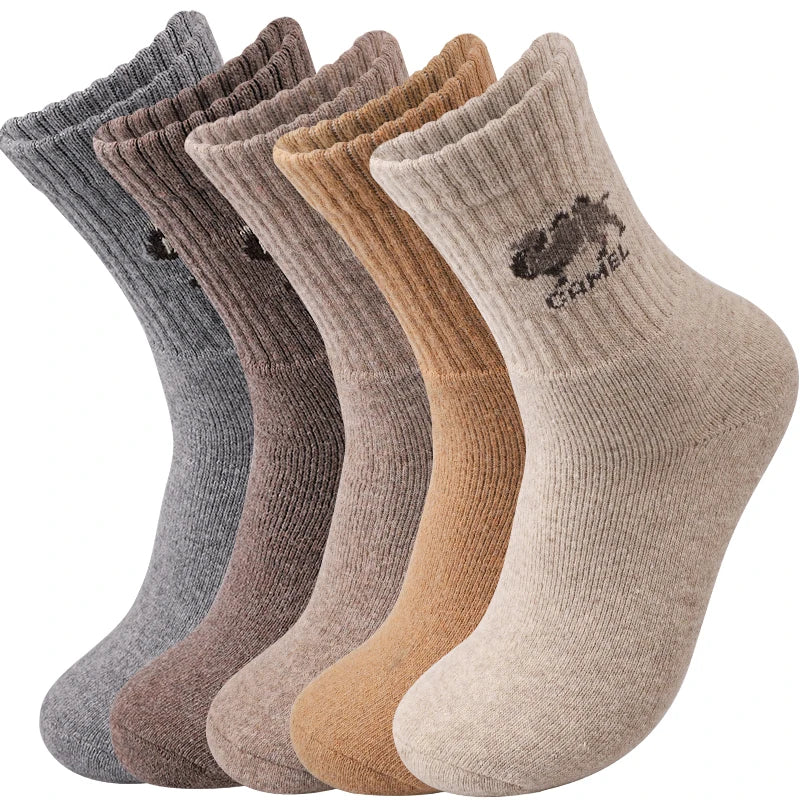 5Pairs Simple Thick Wool Socks for Men Soft Warm Winter Socks Mid Tube Plush Sports Socks Skiing Hiking Gray Khaki Women