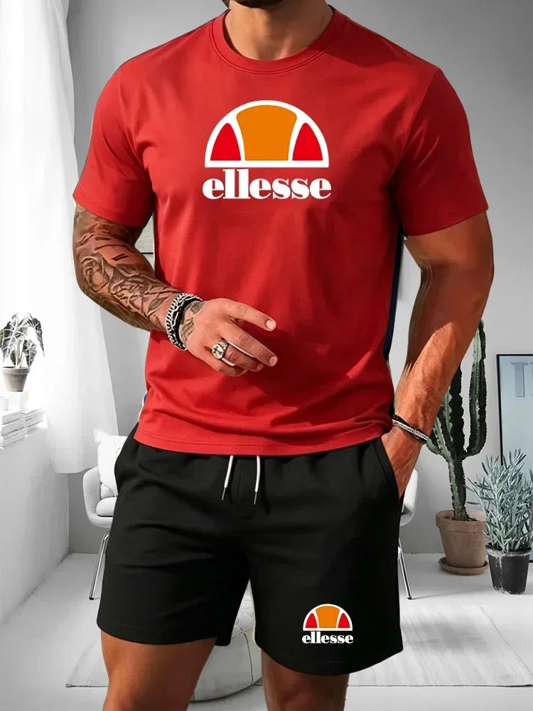 Men's Two-piece Sports Suit Round Neck Short Sleeved Shirt Shorts Set Men's Running Suit Plus Size T-shirt Men's Summer T-shirt