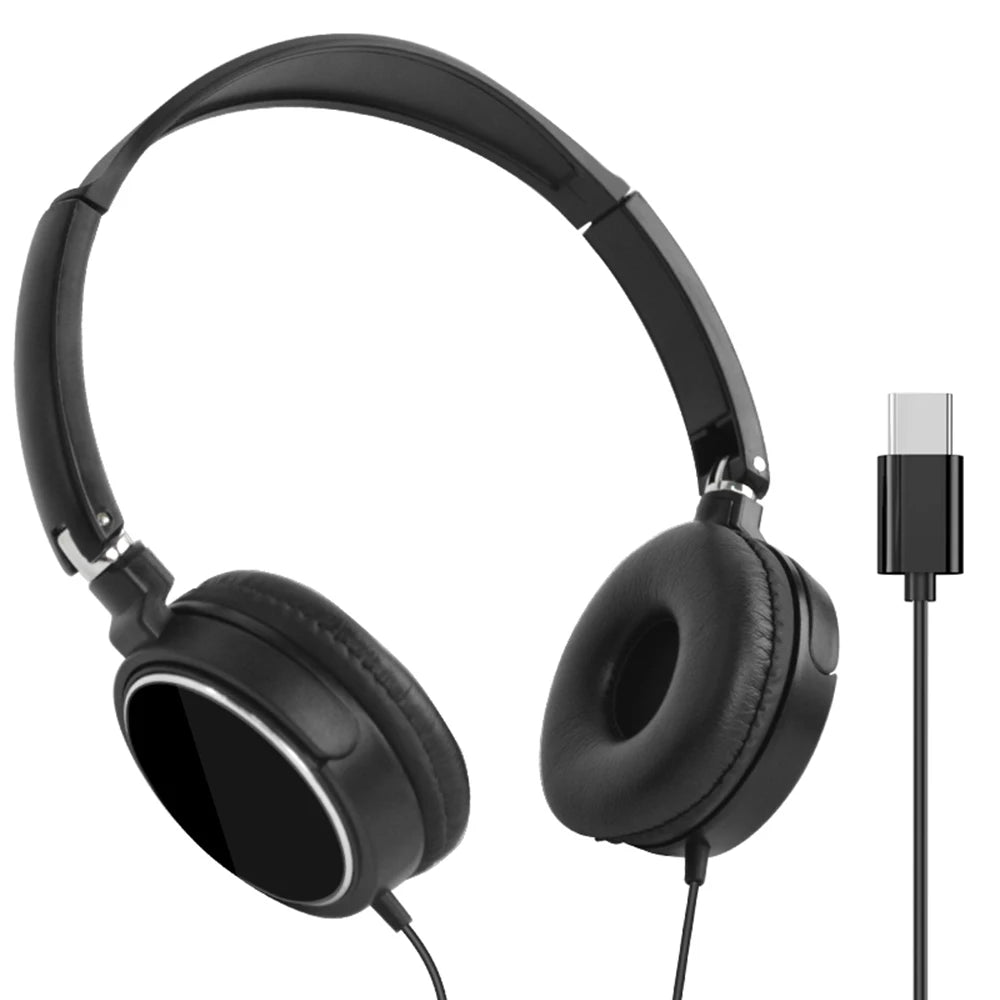 Type-C Wired Headphones 3 5mm Bass Stereo Foldable With Microphone Adjustable Headphones Suitable For Pc Mp3 Mobile Headphones