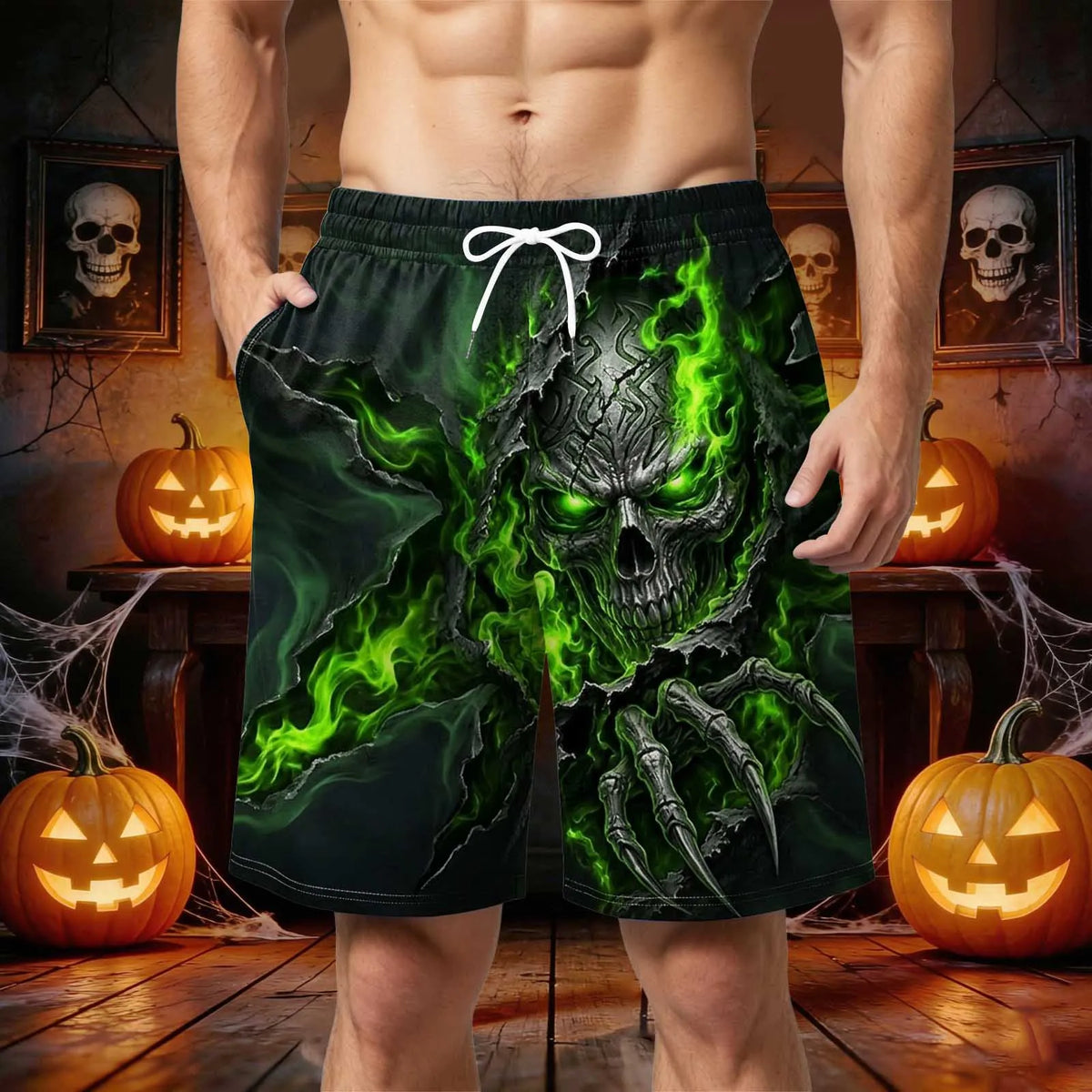 Men's 3D Halloween Butt Print Handsome Funny And Hilarious Casual Shorts Mens Swimming Short