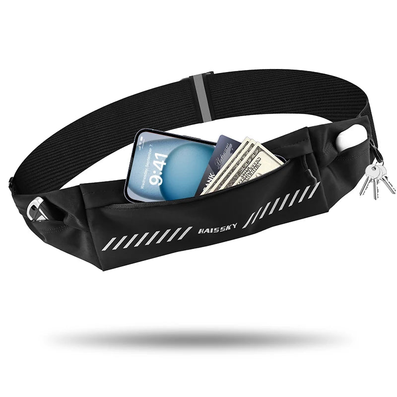 HAISSKY Elastic Sports Running Bags For iPhone 17 16 15 14 Pro Max 17Air 16E 16 Plus Reflective Zipper Waistband Belt Waist Pack