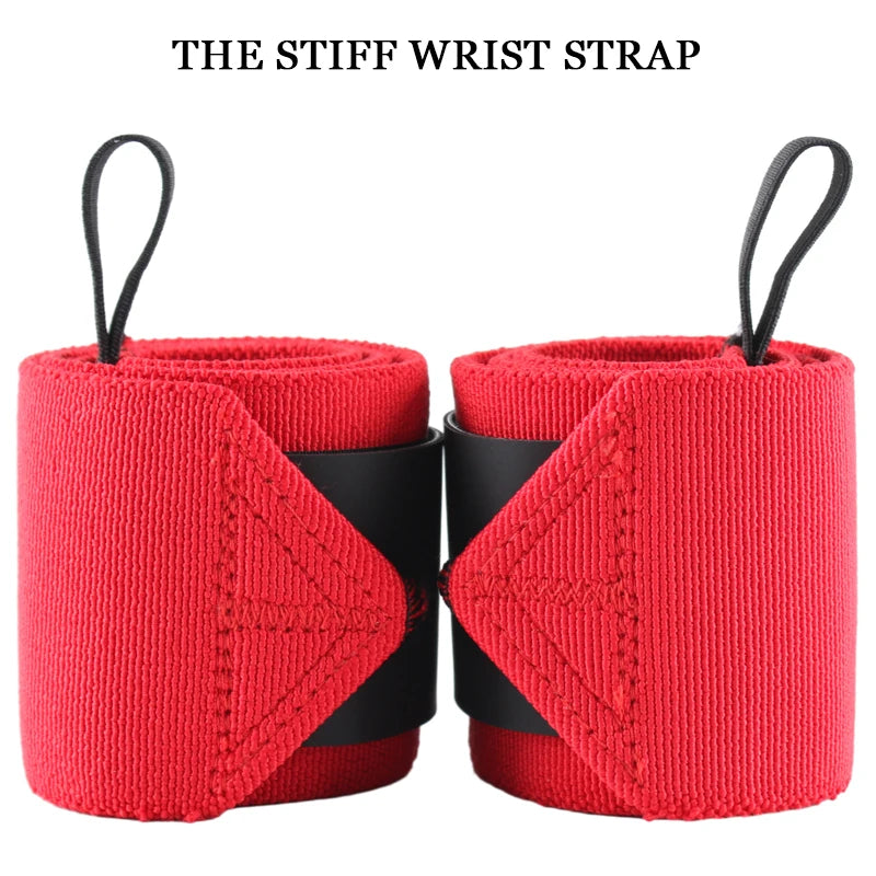Stiff Wrist Strap for Weightlifting, Red Nylon, Powerlifting Wrist Wraps, Strength Training, Padded Sport Safety, 1Pair