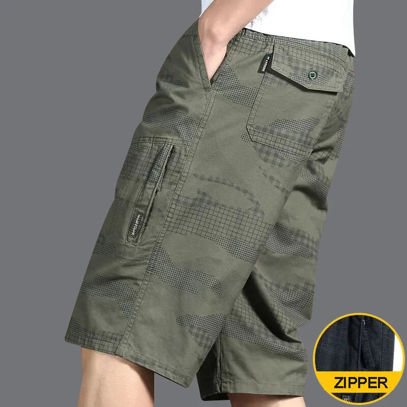 Men's Knee Length Casual Shorts Zipper Pocket Fashion Loose Straight Cotton Comfortable Beach Running Short Pants