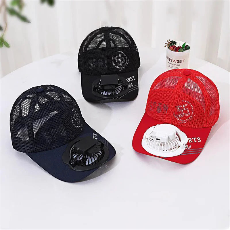 Solar Powered Charge Fan Baseball Cap Adults Summer Outdoor Camping Fishing Sun Shading Duck Tongue Mesh Cap Father's Day Gifts