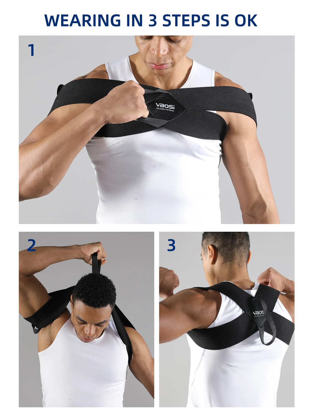 VBOSI Adjustable Posture Corrector Upper Back Support Sporty Shoulder Belt for Men Women