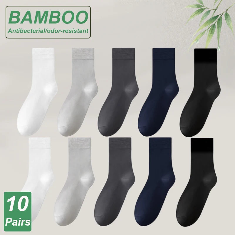 10Pairs Bamboo Fiber Socks Men Casual Black Business Breatheable Anti-Bacterial Comfortable High Quality Sock Male Size EU38-45