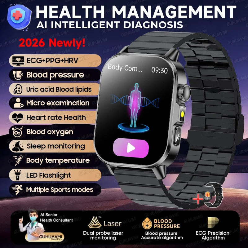 2026 New Micro Physical Examination Health Smartwatch Blood Pressure Uric Acid Blood Lipids Flashlight Care Smartwatch for Women